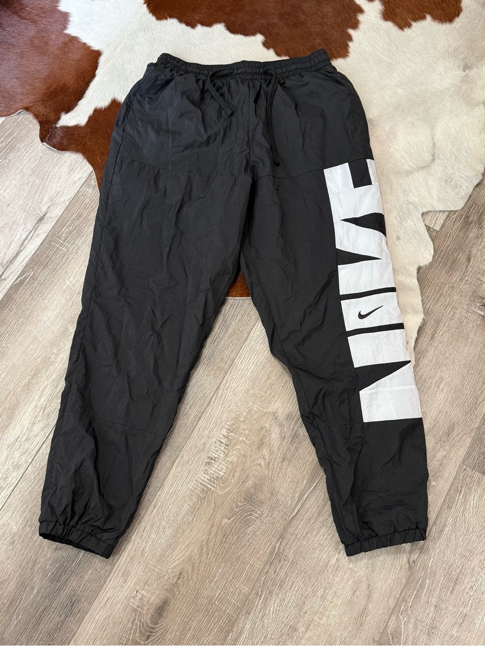 Y2K Nike Nylon Windbreaker Jogger Pants with White Side Logo Panels